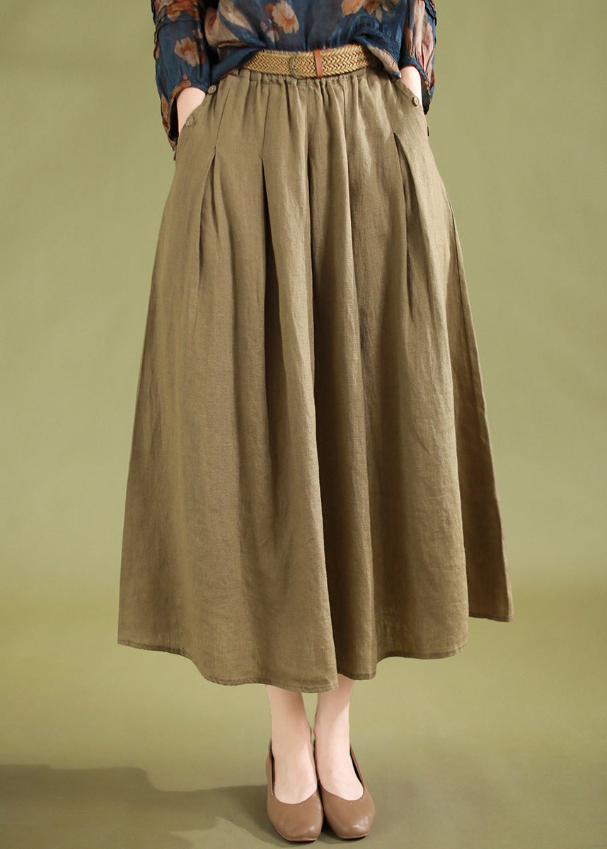 Casual Khaki Pockets High Waist Linen Skirts Summer