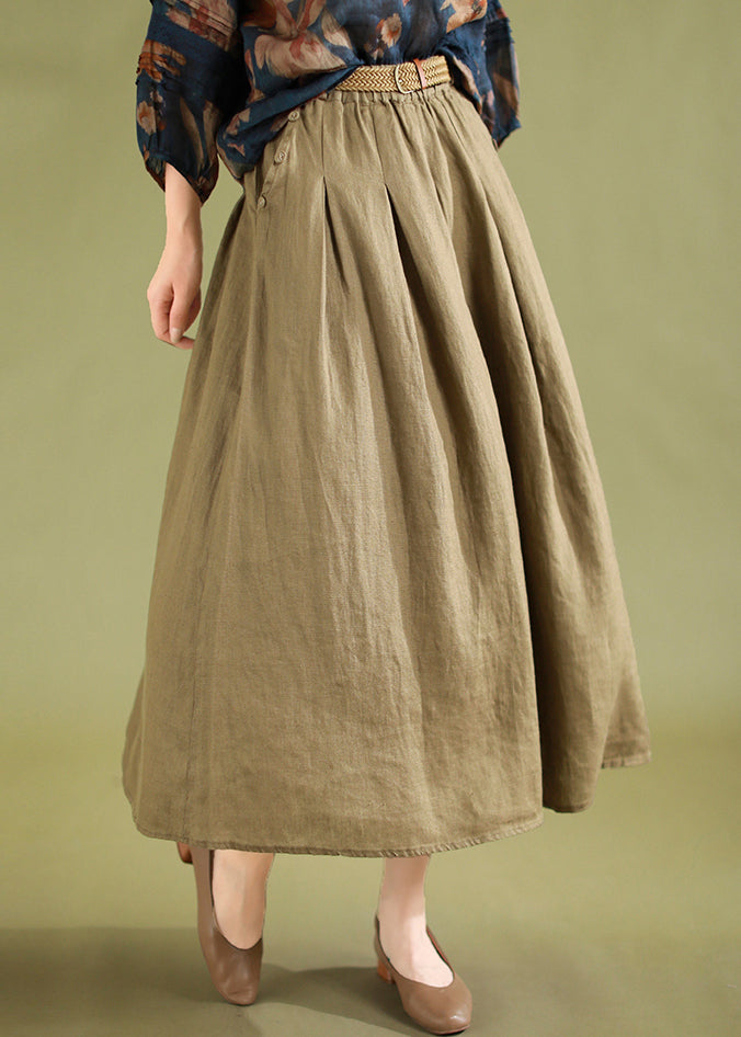 Casual Khaki Pockets High Waist Linen Skirts Summer
