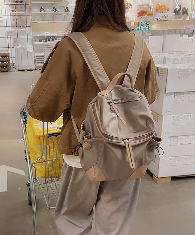 Casual Khaki Pockets Large Capacity Nylon Backpack Bag
