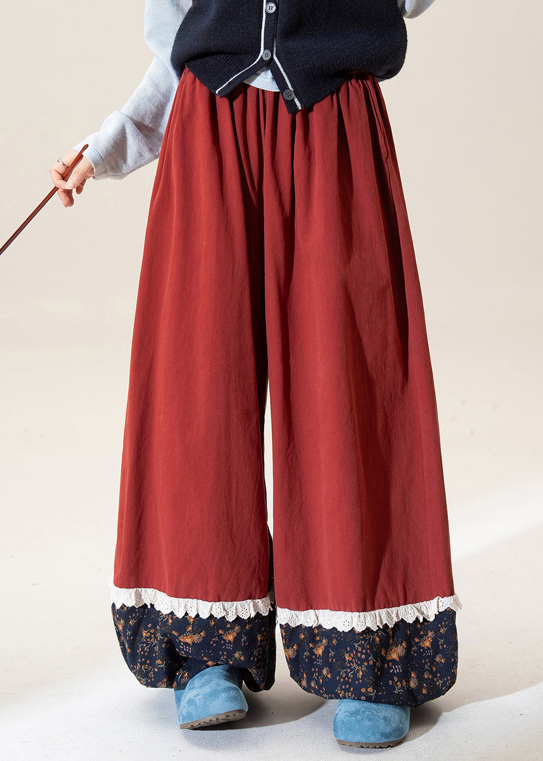 Casual Khaki Print Patchwork Elastic Waist Cotton Pants Fall