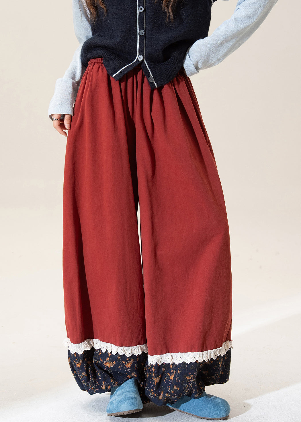 Casual Khaki Print Patchwork Elastic Waist Cotton Pants Fall