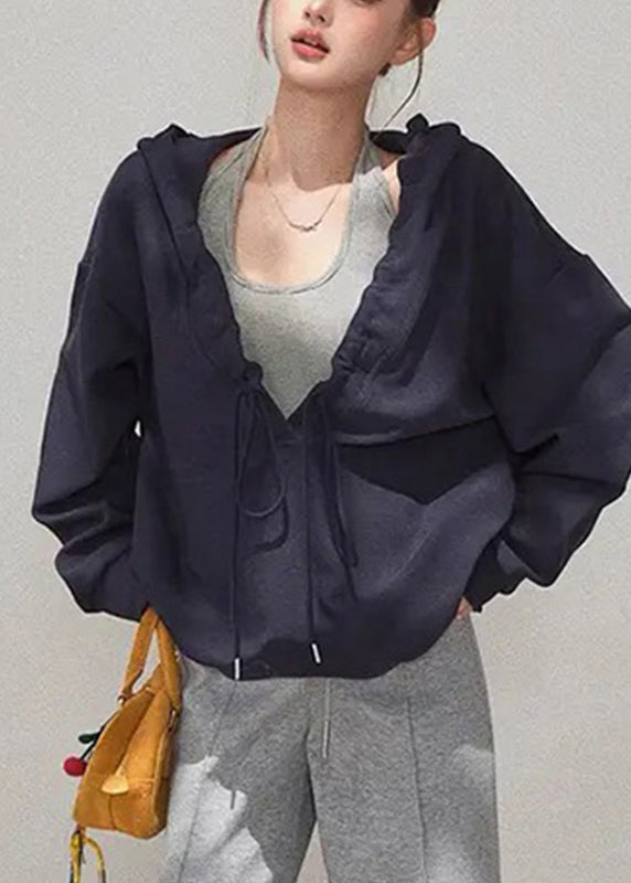 Casual Khaki Tie Lace Drawstring Solid Hooded Sweatshirts Fall