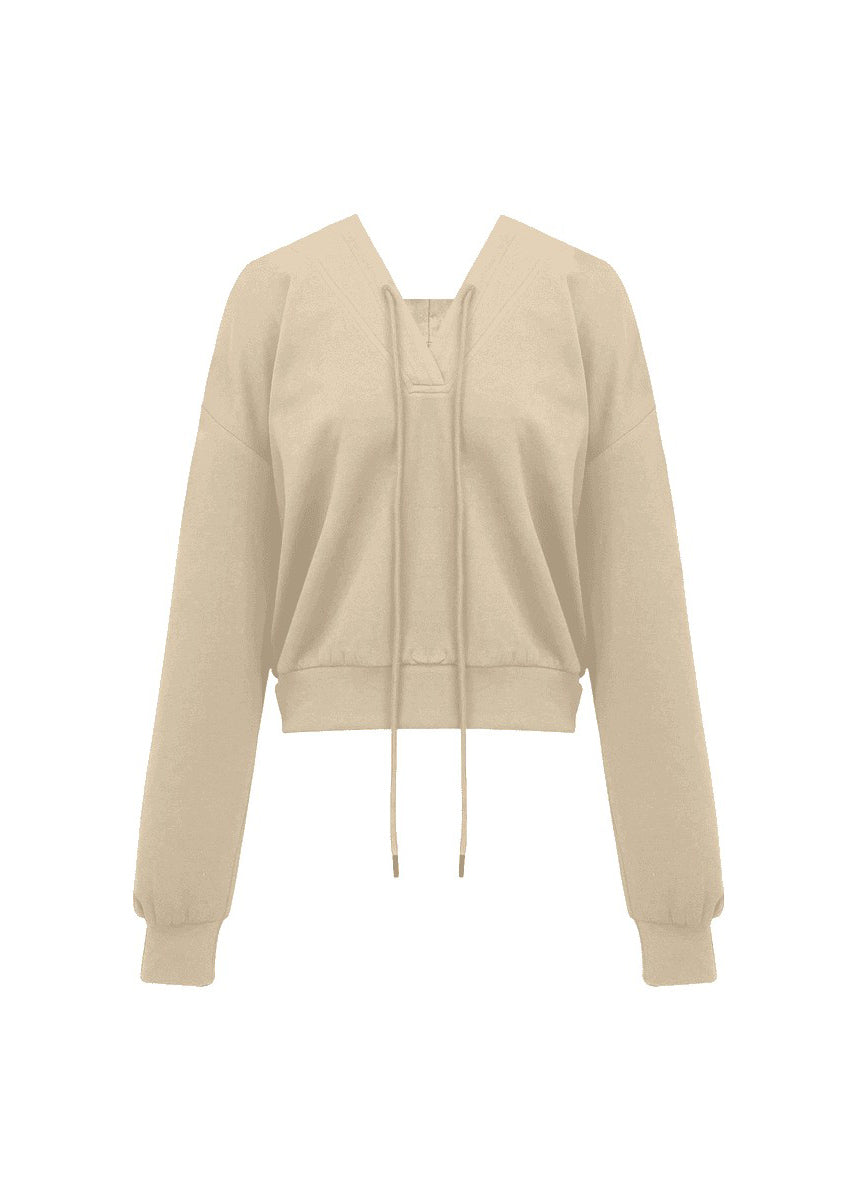 Casual Khaki Tie Lace Drawstring Solid Hooded Sweatshirts Fall