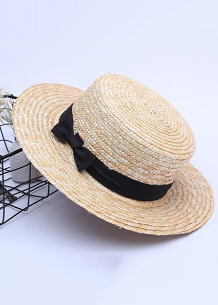Casual Khaki Tulle Patchwork Dot Straw Woven Floppy Sun Hat