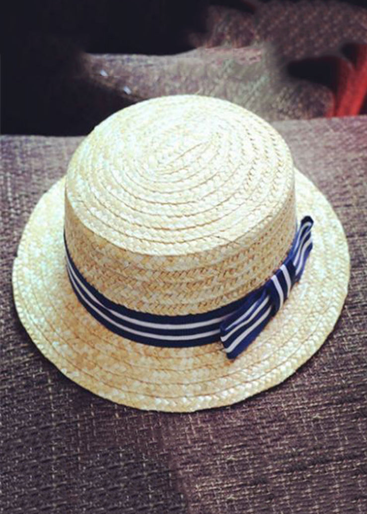Casual Khaki Tulle Patchwork Dot Straw Woven Floppy Sun Hat