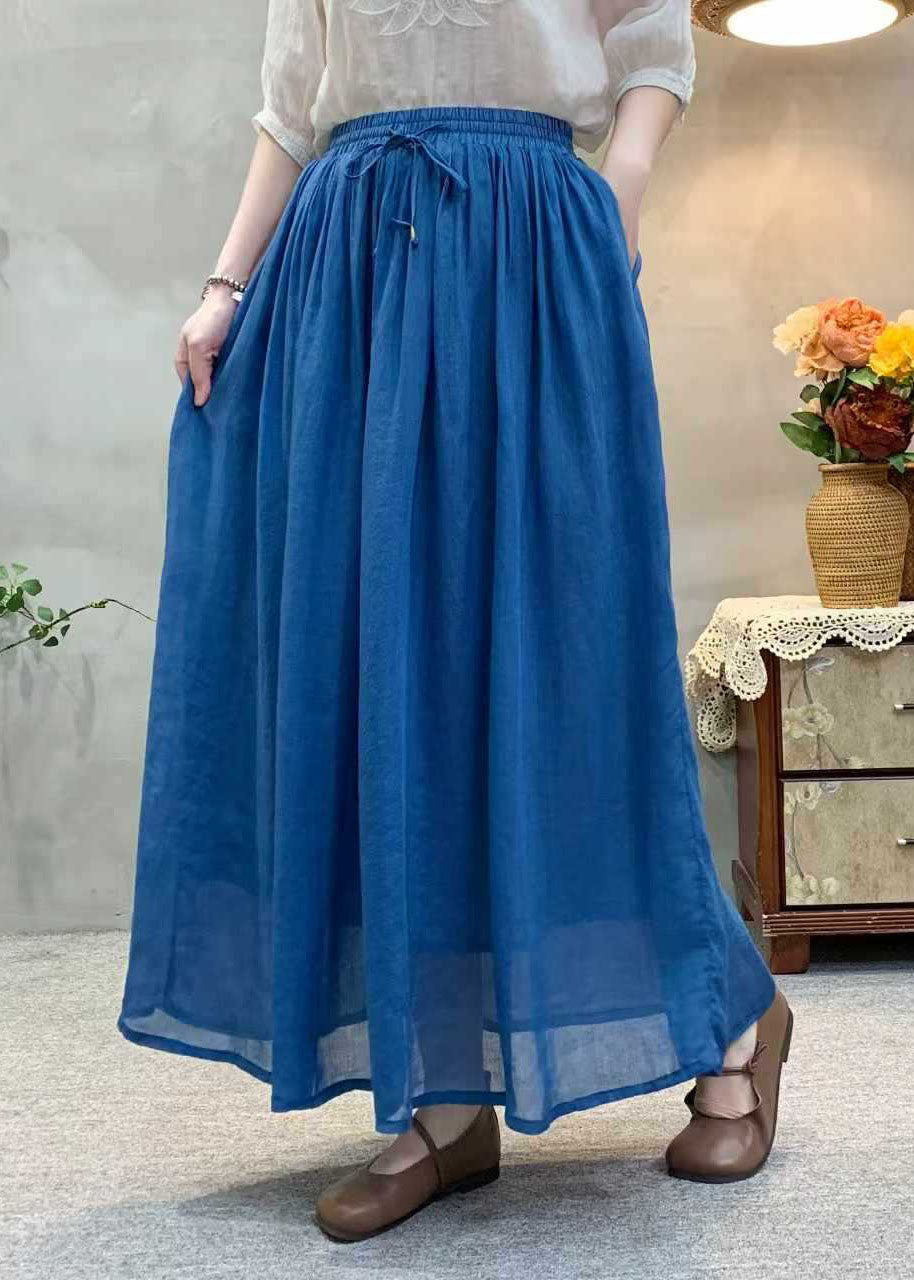 Casual Khaki Wrinkled Elastic Waist Linen Skirts Summer