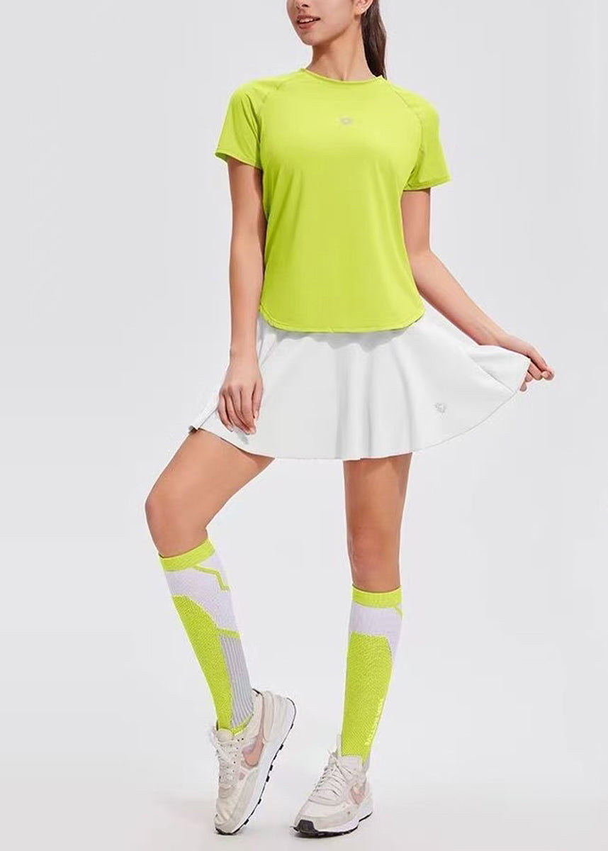 Casual Lemon Yellow Breathable Built-In Shorts Short Sleeve Tennis Sportswear Two Piece Set