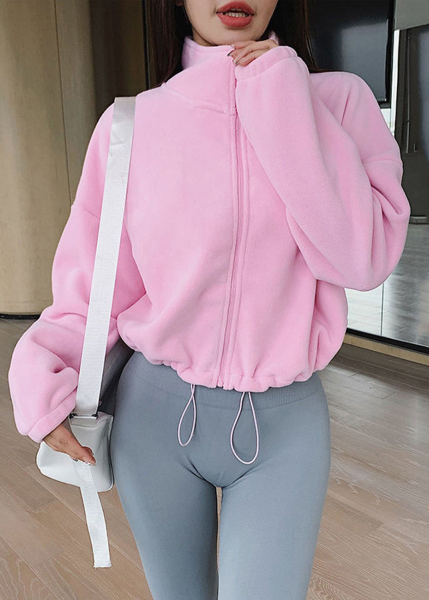 Casual Lemon Yellow Stand Collar Oversized Drawstring Sweatshirt Jackets Fall