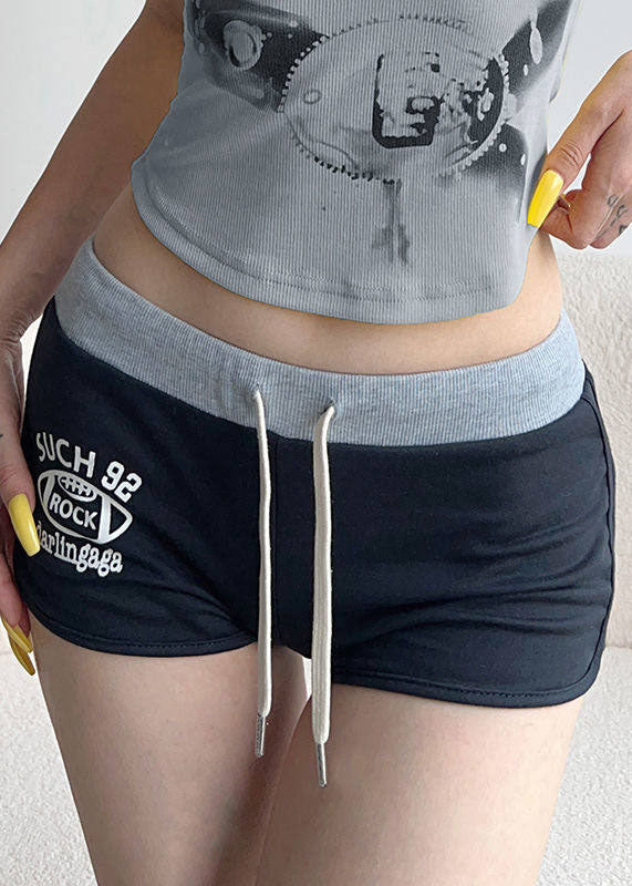 Casual Letter Printed Lace Up Workout Gym Shorts Running Shorts