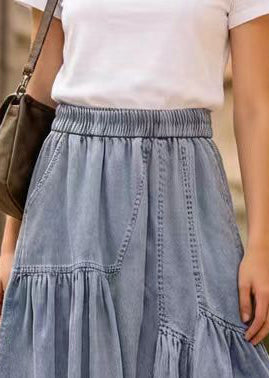 Casual Light Blue Asymmetrical Denim Holiday Skirts Summer