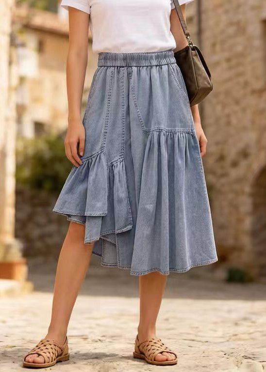 Casual Light Blue Asymmetrical Denim Holiday Skirts Summer
