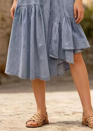 Casual Light Blue Asymmetrical Denim Holiday Skirts Summer