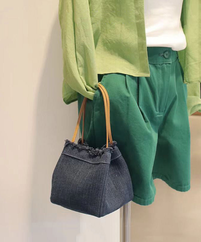 Casual Light Blue Denim Splicing Tassel Bucket Bag