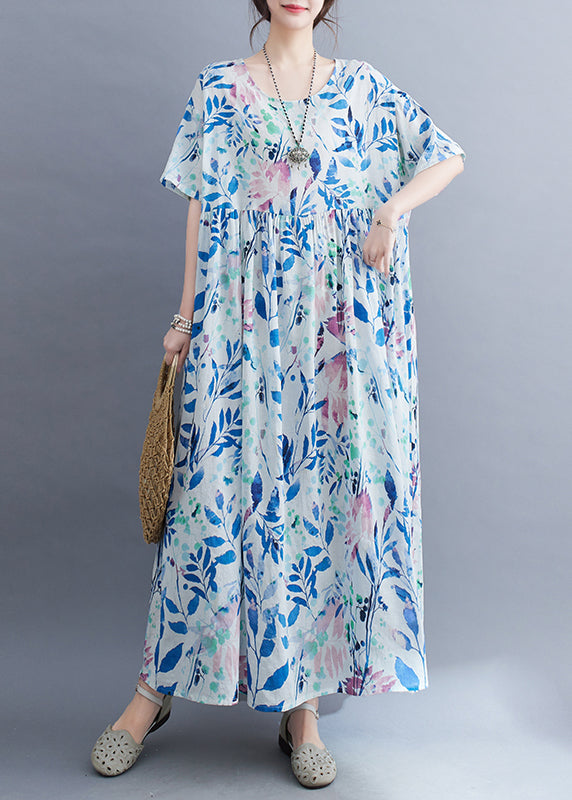 Casual Light Blue Patchwork Print Long Dress Summer