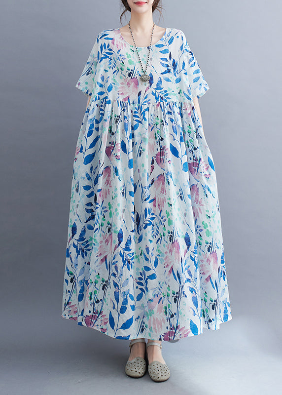 Casual Light Blue Patchwork Print Long Dress Summer