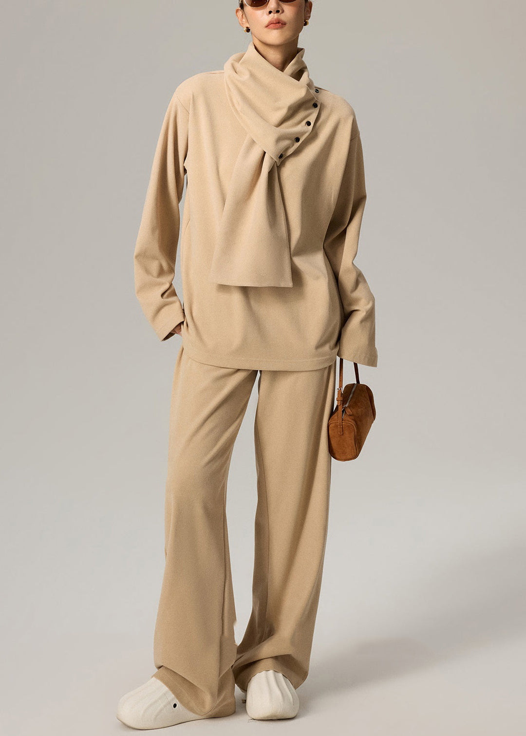 Casual Light Camel Original Design Solid Cotton Three Pieces Set