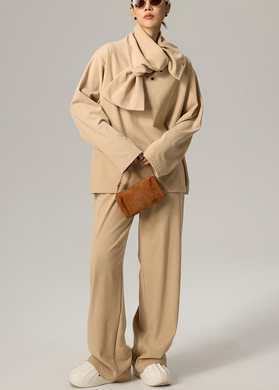 Casual Light Camel Original Design Solid Cotton Three Pieces Set