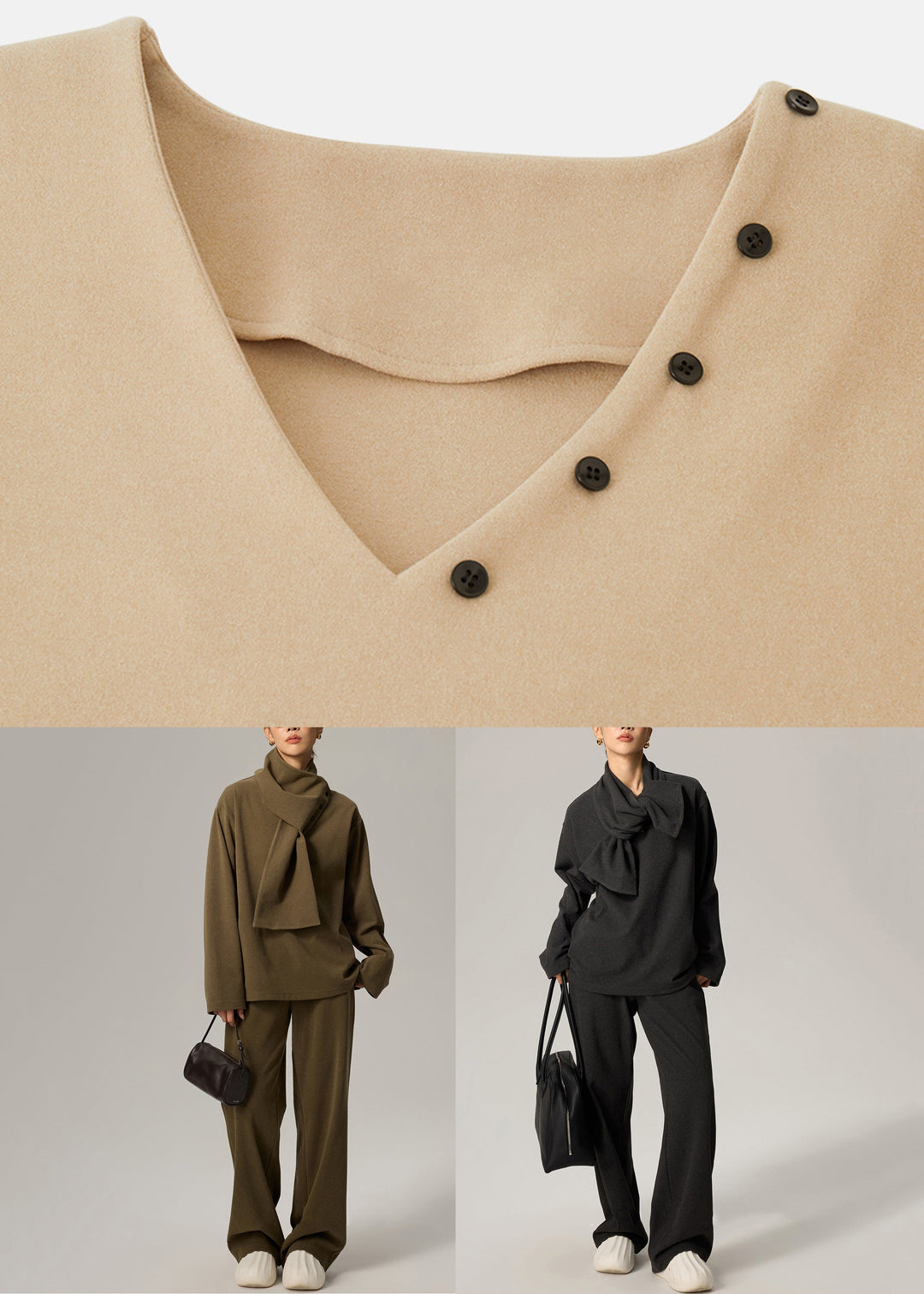 Casual Light Camel Original Design Solid Cotton Three Pieces Set