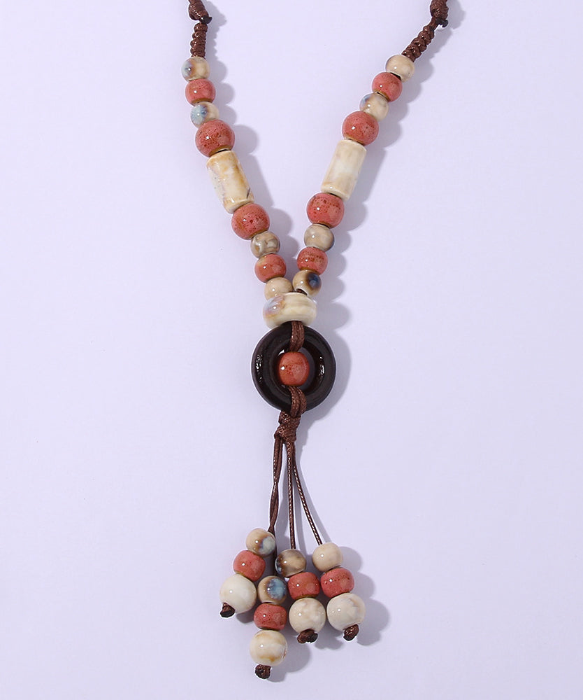 Casual Light Green Ceramics Adjustable Sweater Pendant Necklace