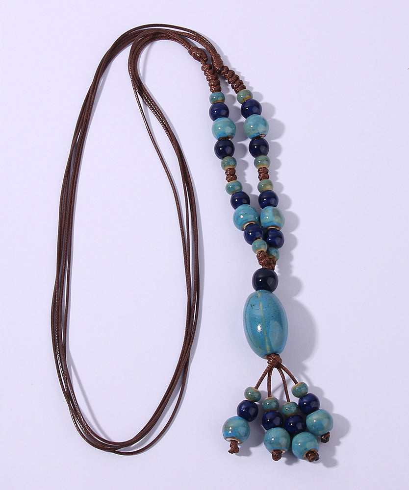 Casual Light Green Ceramics Adjustable Sweater Pendant Necklace