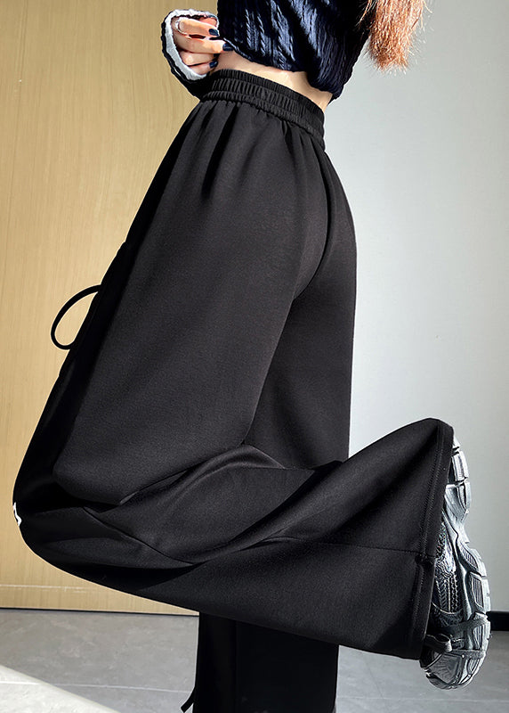 Casual Light Grey Elastic Waist Print Pockets Cotton Pants Fall