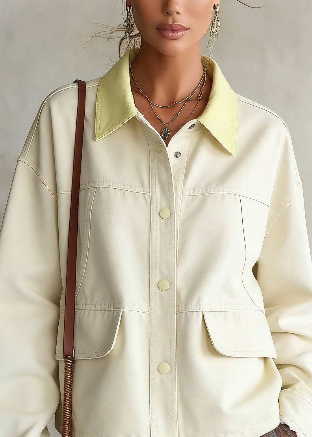 Casual Light Yellow Patchwork Button Denim Jackets Spring