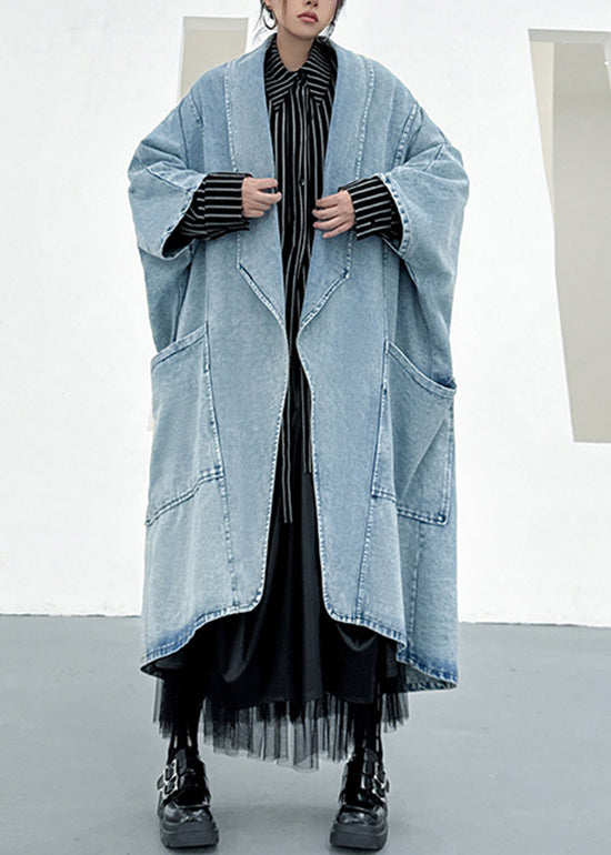 Casual Loose Pocket Batwing Sleeve Denim Cardigan Coat
