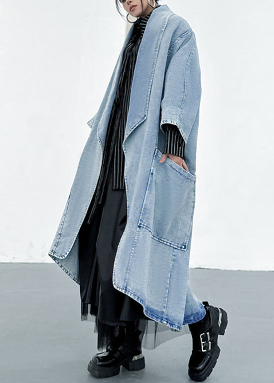 Casual Loose Pocket Batwing Sleeve Denim Cardigan Coat - Omychic
