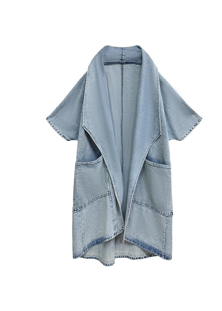 Casual Loose Pocket Batwing Sleeve Denim Cardigan Coat - Omychic
