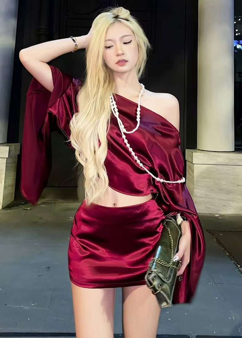 Casual Mulberry Asymmetrical Design Silk Two Pieces Set Summer