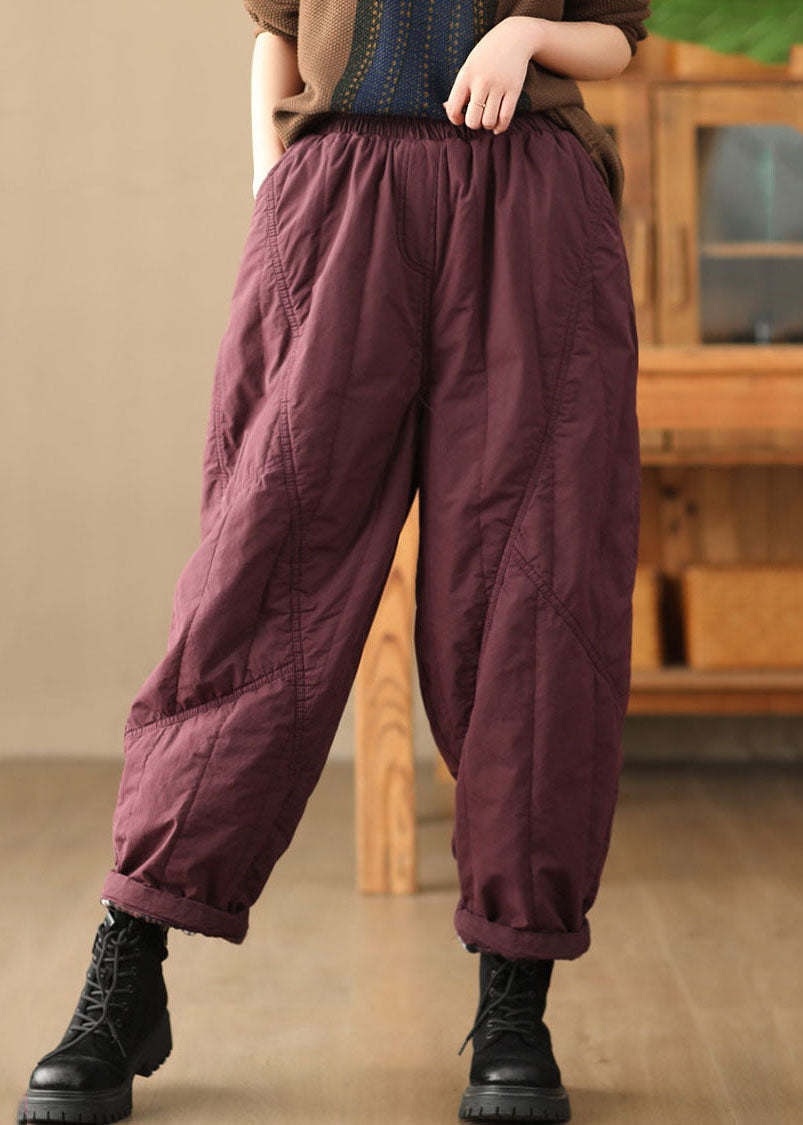 Casual Mulberry Pockets Solid Fleece Harem Pants Winter