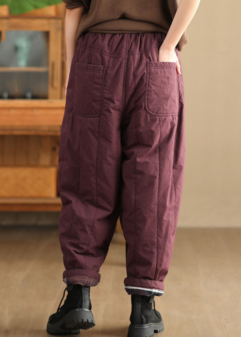 Casual Mulberry Pockets Solid Fleece Harem Pants Winter