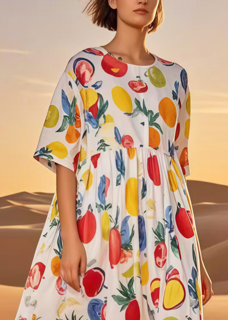 Casual Multicolour Fruit Print Cotton Loose Dress Summer