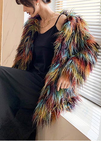 Casual Multicolour Oversized Warm Fuzzy Fur Fluffy Coat Winter