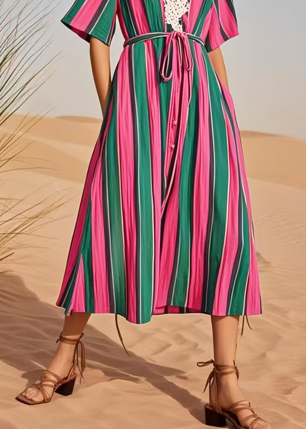 Casual Multicolour Striped Cotton Tunic Dress Summer