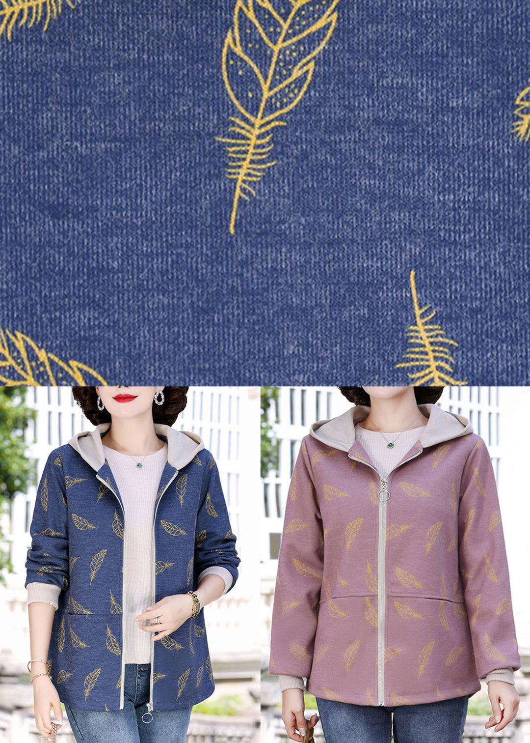 Casual Navy Blue Zippered Patchwork Hoodies Coats Fall