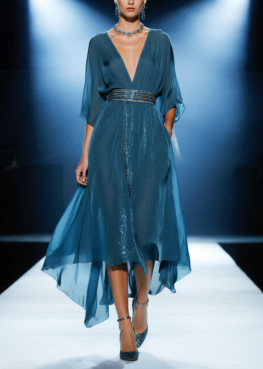 Casual Navy Sequins Draping Tulle Tunic Dress Summer