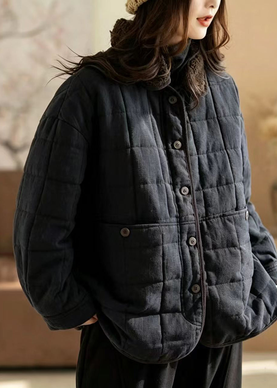 Casual Navy Sherpa Collar Cotton Filled Jackets Winter