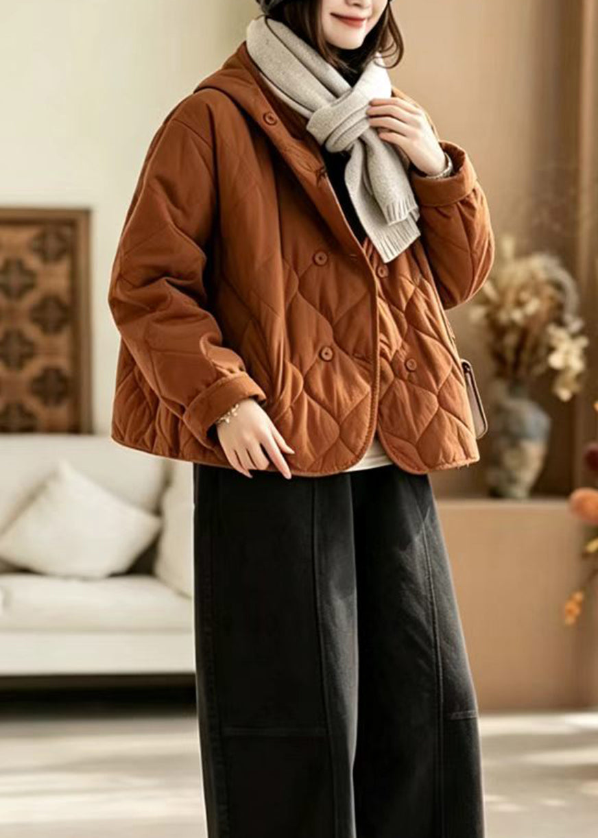 Casual Orange Hooded Diamond Quiled Cotton Filled Jacket Winter