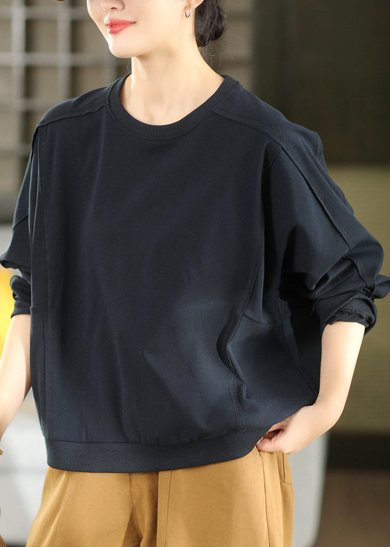 Casual Orange O Neck Patchwork Cotton Pullover Tops Fall