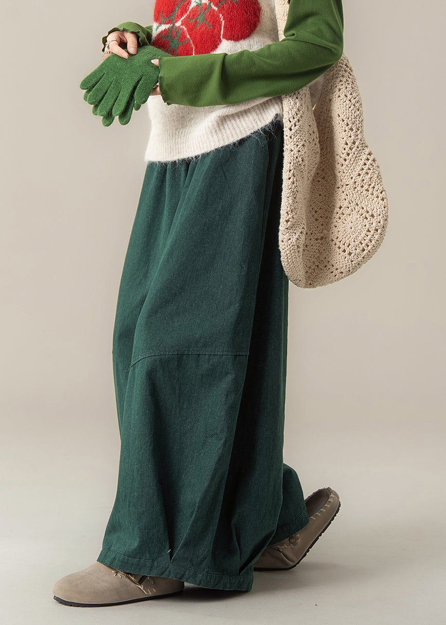 Casual Peacock Green Oversized Denim Wide Leg Pants Spring