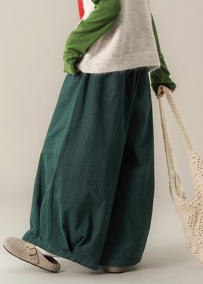 Casual Peacock Green Oversized Denim Wide Leg Pants Spring