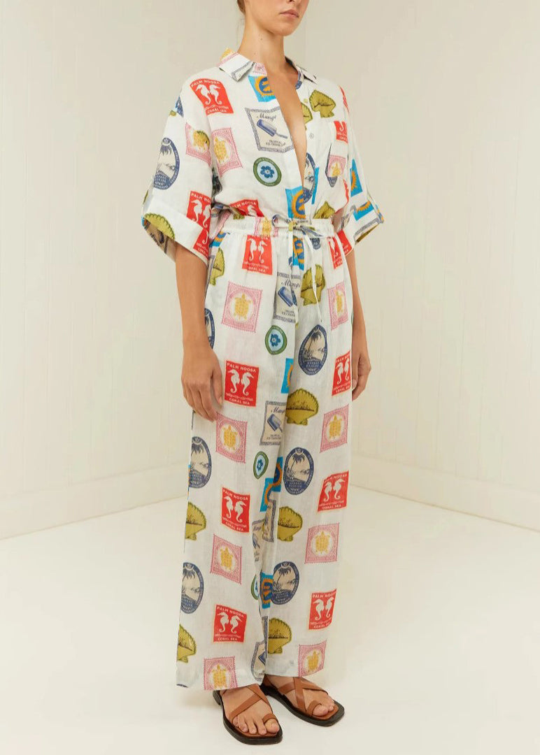 Casual Peter Pan Collar Print Tops And Pants Two Piece Set Outfits Summer