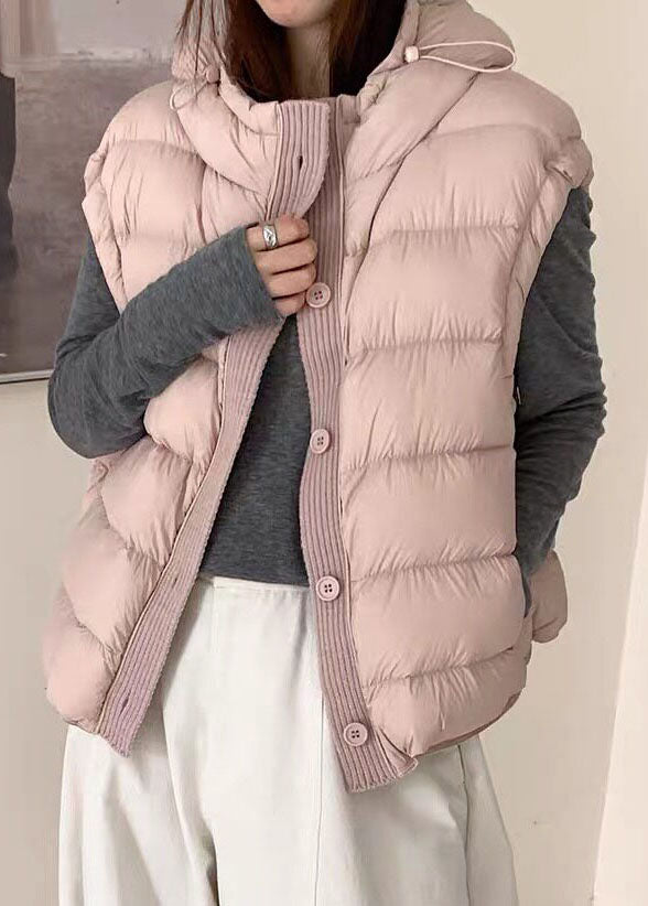 Casual Pink Hooded Warm Fine Cotton Filled Vests Winter