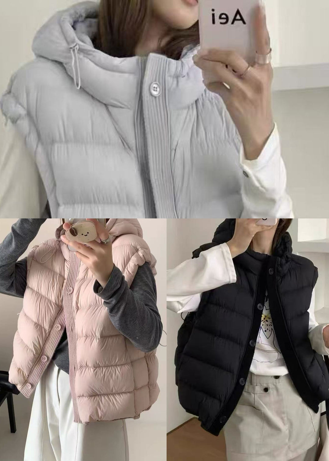 Casual Pink Hooded Warm Fine Cotton Filled Vests Winter