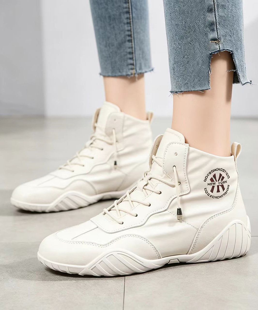 Casual Pink Lace Up Faux Leather High Top Sneakers