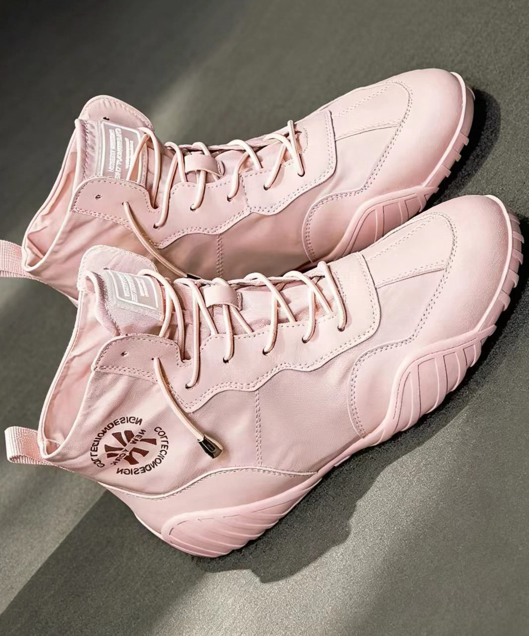 Casual Pink Lace Up Faux Leather High Top Sneakers