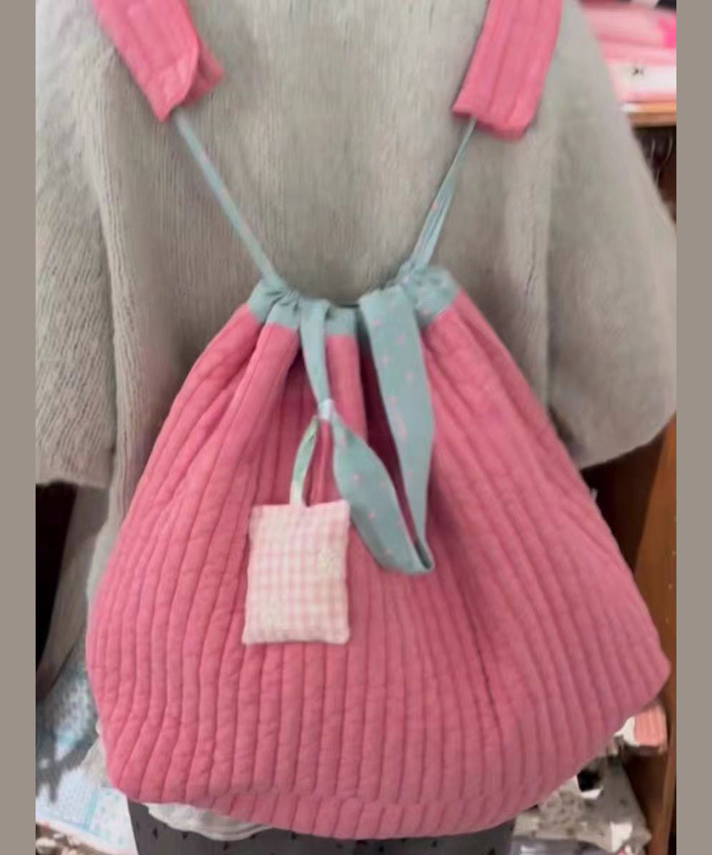 Casual Pink Large Capacity Drawstring Canvas Backpack Bag