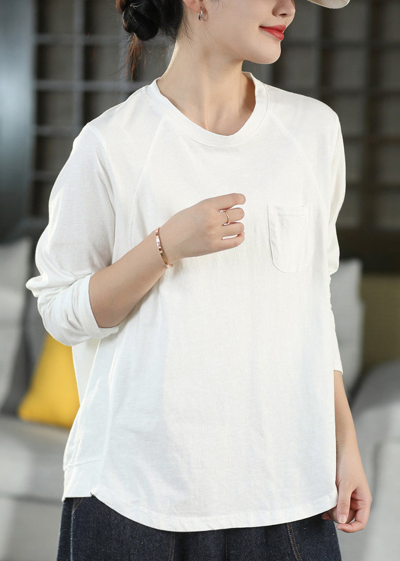 Casual Pink O Neck Patchwork Cotton T Shirts Fall