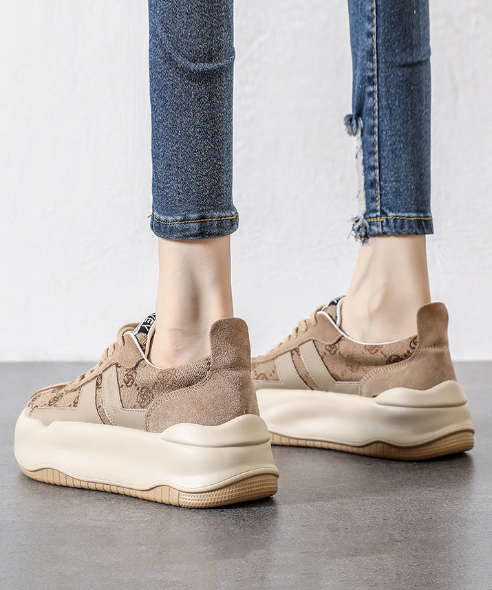 Casual Pink Print Splicing Platform Flats Lace Up